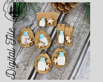 Milk and Cookies for Santa Earring/Winter Christmas Earring/SVG/LASER cut/DIGITAL/Drop/Stud Earrings/Glowforge Ready/Lightburn Tested