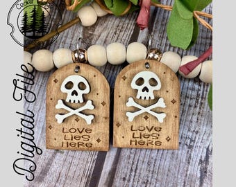 Tombstone Love Lies Here Earrings /SVG/LASER cut/ DIGITAL/Valentine Drop Earrings/Winter Earrings/Earrings/Glowforge Ready/Lightburn Tested
