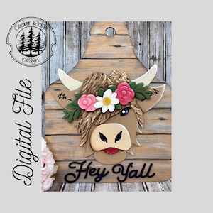 Highland Cow Ear tag Door Sign/SVG/ LASER cut/ DIGITAL/Door Decor/ Welcome Sign/Glowforge Ready/ Lightburn Tested