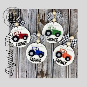 SVG/ LASER cut/ DIGITAL/Round Farming Ornament /Christmas Ornament/God Created a Farmer/Bag tag/Car Charm/Glowforge Tested/Glowforge Ready