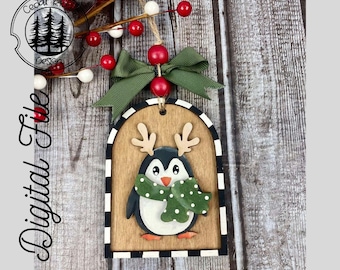 Whimsical Christmas Penguin Ornament/SVG/LASER cut/ DIGITAL/Gift Tag/Christmas Penguin/Christmas Ornament/Lightburn tested/Glowforge Ready