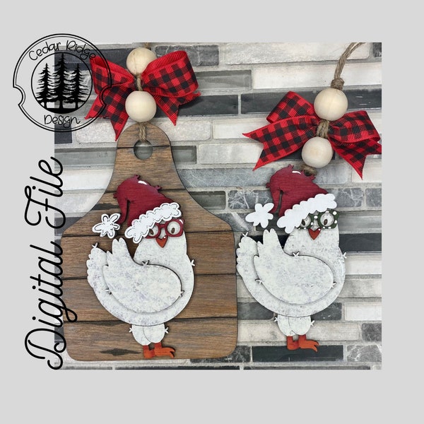 SVG/ LASER cut/ DIGITAL/Chicken Ornament/Christmas Ornament/Bogg charm/Bag tag/Car Charm/Glowforge Tested/Glowforge Ready