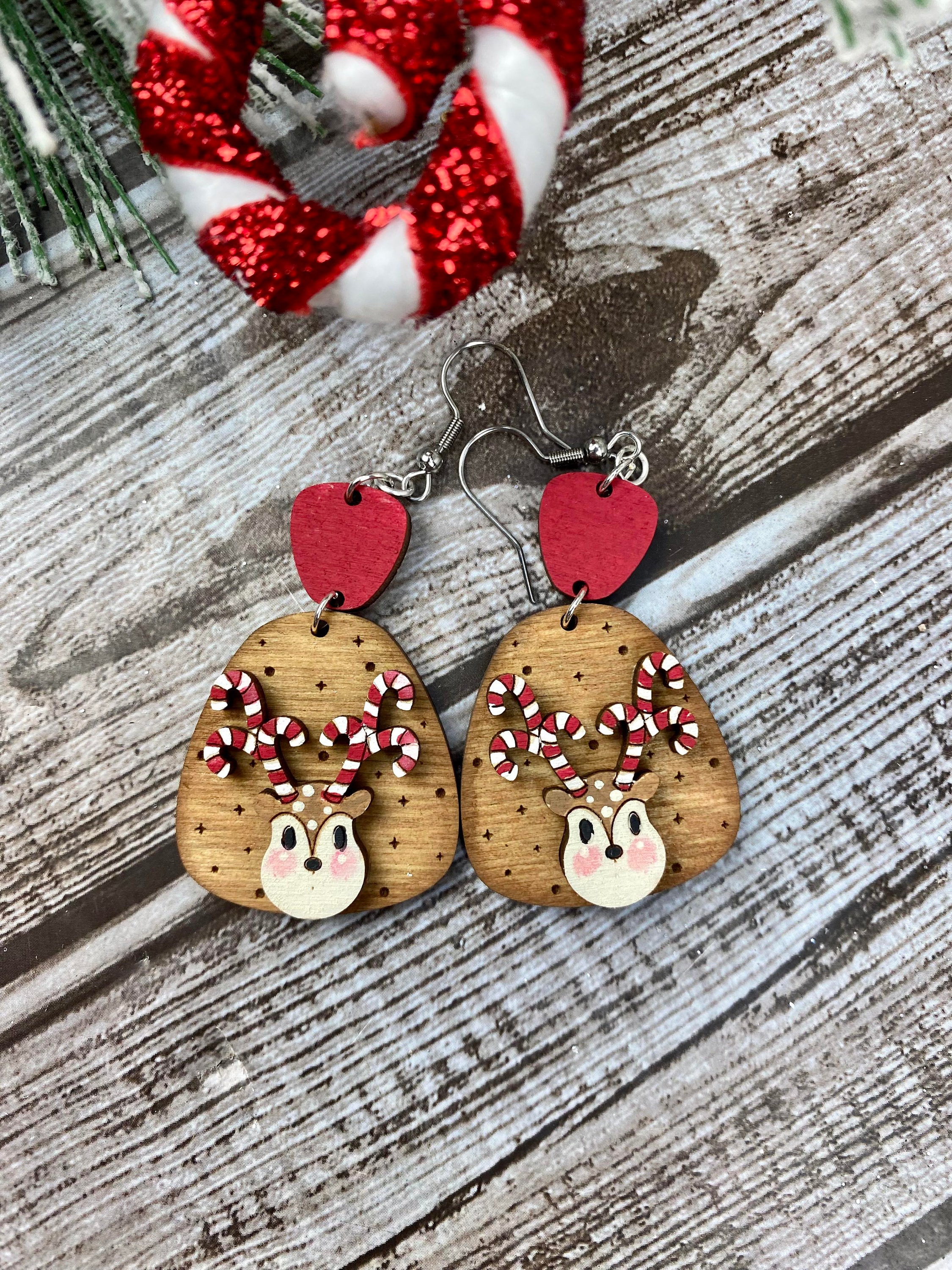 Xマス♡トナカイのイヤリング♡ キャンディケーン トナカイ イヤリング /SVG/レーザーカット/デジタル