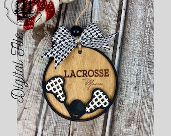 Lacrosse Ornament Customizable SVG/LASER cutDIGITAL/Lacrosse Car Charm/Bag Tag/Gift Tag/Ornament/Coach Gift/Glowforge Ready/Lightburn Tested