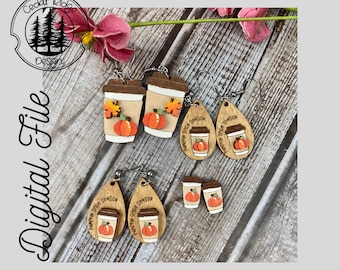 Pendiente de temporada de especias de calabaza/Pendiente de otoño/SVG/Corte LÁSER/ DIGITAL/Pendientes colgantes Pendientes para jóvenes adultos/Glowforge Ready/Lightburn Probado
