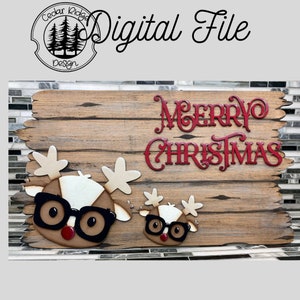SVG/ LASER cut/ DIGITAL/Reindeer sign/Merry Christmas Sign/Christmas Deer Sign/Porch Sign/Door Sign/Glowforge Tested/Glowforge Ready