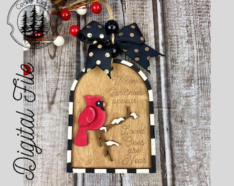 Whimsical Cardinal Ornament/SVG/LASER cut/ DIGITAL/Gift Tag/Holly and Cardinal Christmas Ornament/Lightburn tested/Glowforge Ready