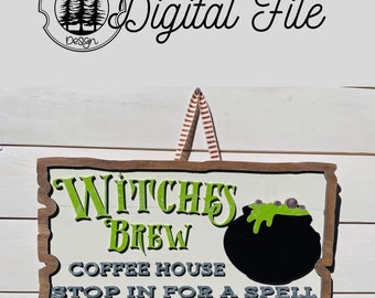 SVG/ LASER cut/ DIGITAL/Witches Brew Coffee House/Halloween Decor/Fall/Fall Decor/Door Sign/Glowforge Tested/Glowforge Ready