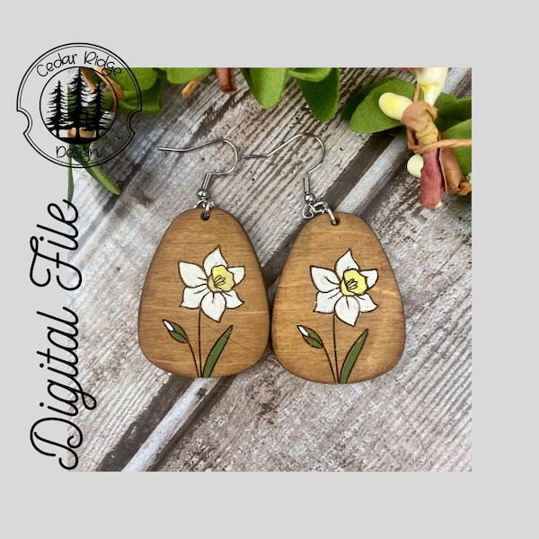 Daffodil Flower Earrings /SVG/LASER cut/ DIGITAL/March Birth Month Flower Drop Earrings/Dangle Earrings/Glowforge Ready/Lightburn Tested