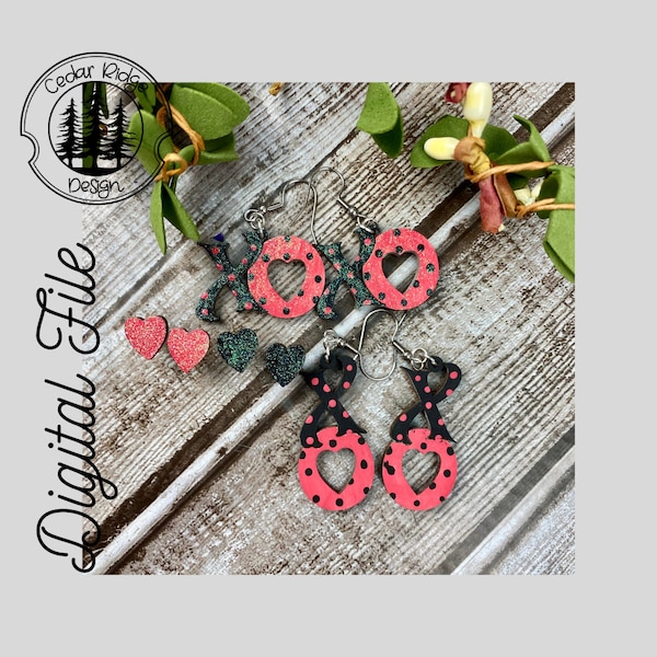 Valentine Hugs & Kisses Earrings /SVG/LASER cut/ DIGITAL/Valentine xo Drop Earrings/Winter Earrings/Glowforge Ready/Lightburn Tested