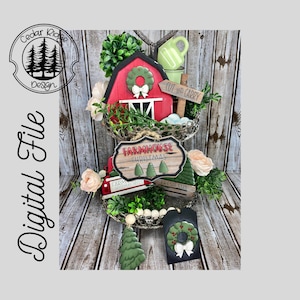 SVG/ LASER cut/ DIGITAL File/Christmas Tree Farm Tiered tray/ Christmas Barn Tiered Tray/Farmhouse Decor/Glowforge Tested/Glowforge Ready