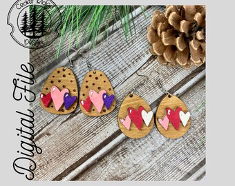 Valentine Heart Earrings /SVG/LASER cut/ DIGITAL/Heart Drop Earrings/Winter Earrings/Adult Youth Earrings/Glowforge Ready/Lightburn Tested