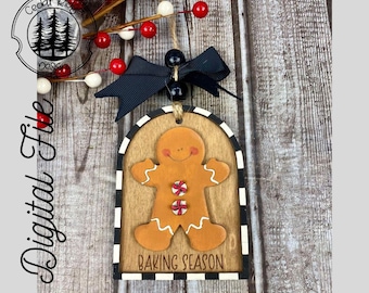 Whimsical Gingerbread Ornament/SVG/LASER cut/ DIGITAL/Gift Tag/Holly and Gingerbread Christmas Ornament/Lightburn tested/Glowforge Ready