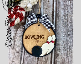 Bowling Ornament Customizable SVG/LASER cut/DIGITAL/Bowling Car Charm/Bag Tag/Gift Tag/Ornament/Coach Gift/Glowforge Ready/Lightburn Tested