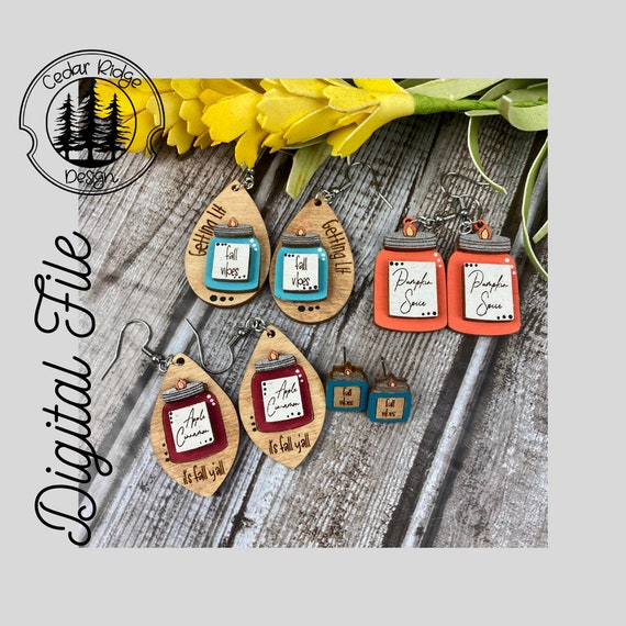 Candle Earring/Fall Candle Earring/SVG/LASER cut/ DIGITAL/Candle Drop Earrings Stud Earrings/Glowforge Ready/Lightburn Tested
