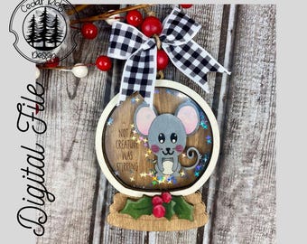 Christmas Mouse Ornament/SVG/LASER cut/ DIGITAL/Gift Tag/Christmas Holly & Berries/Christmas Ornament/Lightburn tested/Glowforge Ready