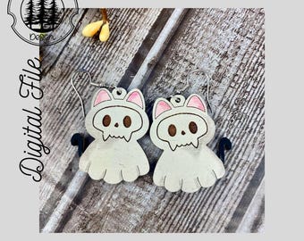 Spooky Halloween Cat Ghost Earring/Fall Ghost Earring/SVG/LASERsnede/DIGITAAL/Stud & Drop Earring/Glowforge-getest/Lightburn-getest
