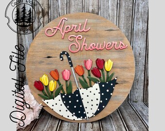 Letrero de puerta de tulipán y paraguas/SVG/ Corte LÁSER/ DIGITAL/Decoración de puerta/ Letrero de bienvenida/ Letrero de puerta de primavera/Glowforge Ready/ Lightburn probado
