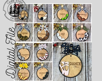 Sports Ornament Bag Tag Customizable Bundle SVG/LASER cut/DIGITAL/Car Charm/Bag Tag/Gift Tag/Coach Gift/Glowforge Ready/Lightburn Tested