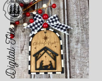 Black & White Nativity Ornament/SVG/LASER cut/ DIGITAL/Gift Tag/Christmas Nativity/Christmas Ornament/Lightburn tested/Glowforge Ready