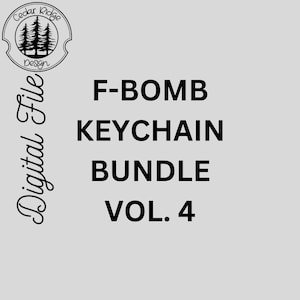 May include: Black and white text on a gray background. The text reads "F-Bomb Keychain Bundle Vol. 4".  The text is in a bold, sans-serif font.