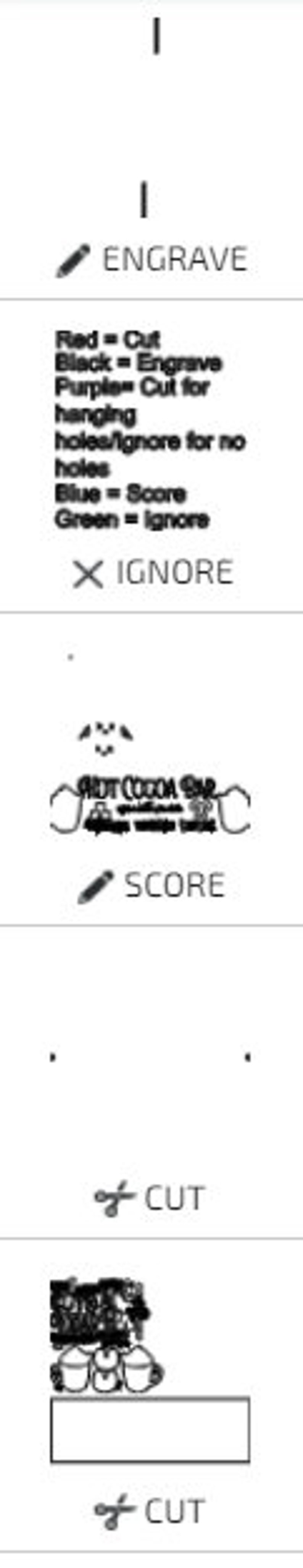 K&ouml;nnte beinhalten: Eine Schwarzwei&szlig;illustration eines Hei&szlig;getr&auml;nkebeh&auml;lters mit dem Text "RDT COCOA BIN" darauf. Die Illustration ist mit einem Bleistift-Symbol mit "SCORE" beschriftet. Das Bild enth&auml;lt auch Anweisungen zum Gravieren und Schneiden.