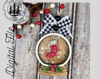 Christmas Stocking Ornament/SVG/LASER cut/ DIGITAL/Gift Tag/Christmas Holly & Berries/Christmas Ornament/Lightburn tested/Glowforge Ready