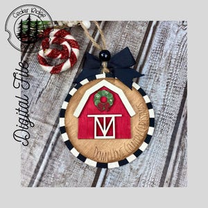 Whimsical Christmas Barn Ornament SVG/ LASER cut/ DIGITAL file/Farmhouse Ornament/Christmas Ornament/Glowforge Tested/Ligthburn Tested