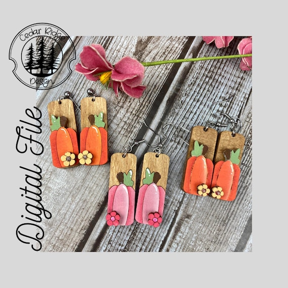 Pumpkin with flower Earring/Fall Earring/SVG/LASER cut/ DIGITAL/Drop Earrings Adult Youth Earrings/Glowforge Ready/Lightburn Tested