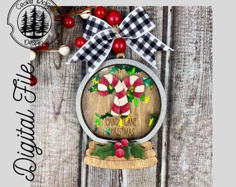 Christmas Candy Cane Ornament/SVG/LASER cut/ DIGITAL/Gift Tag/Christmas Holly & Berries/Christmas Ornament/Lightburn tested/Glowforge Ready