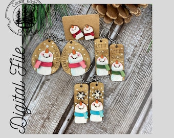 Pendientes de muñeco de nieve / SVG / CORTE LÁSER / DIGITAL / Pendientes colgantes de muñeco de nieve / Pendientes de invierno / Pendientes para adultos y jóvenes / Preparados para Glowforge / Probados con luz
