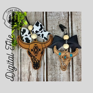 Aztec Bull Car Charm/Car Diffuser/Air freshener/Vent Clip/SVG/LASER cut/ DIGITAL/Re-Scentable Car Freshie/Bag tag/Car Charm/Glowforge Tested