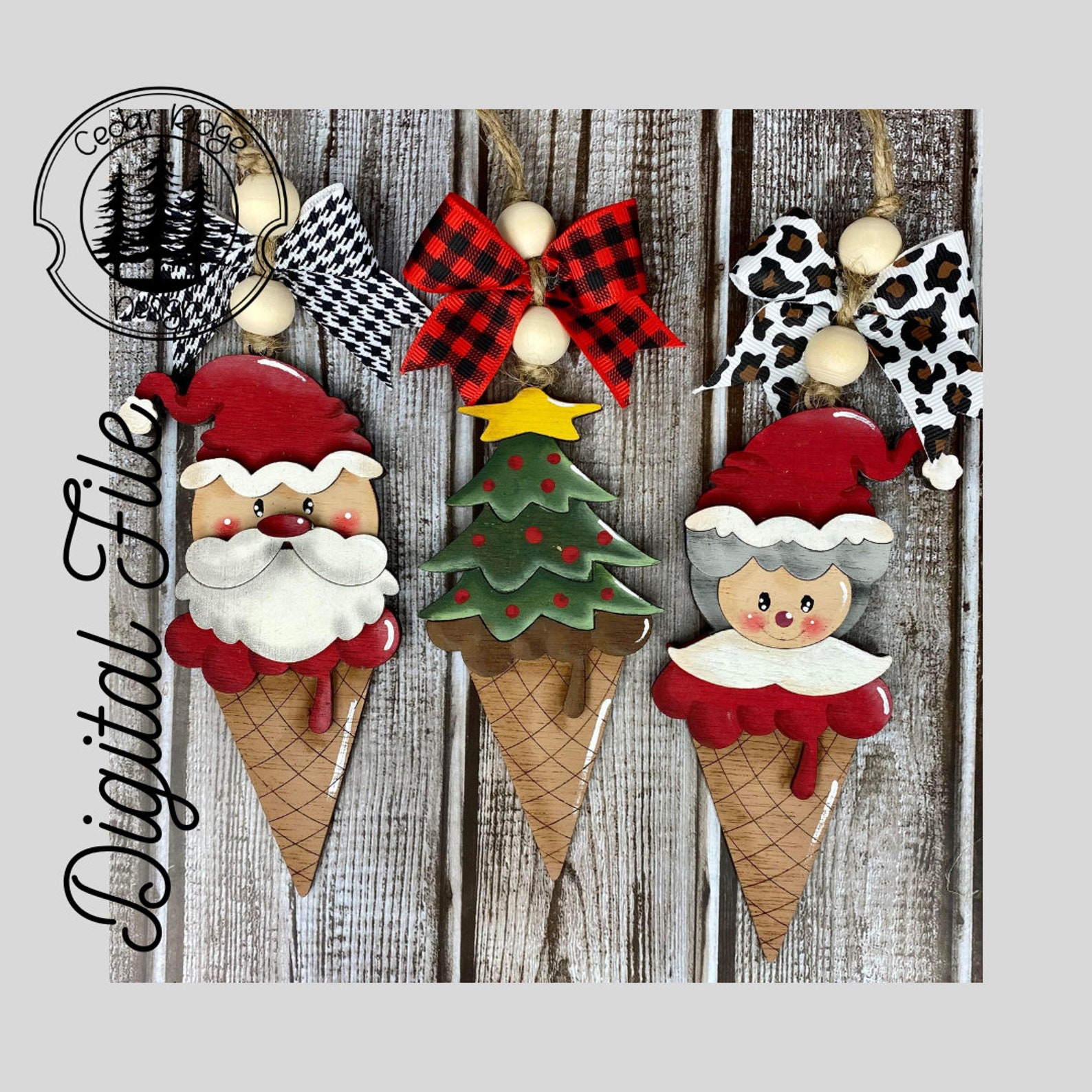 Icecream Cone Ornament/mr and Mrs Claus Cone Ornament Etsy