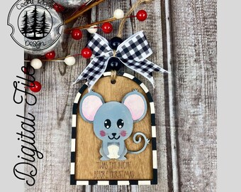 Whimsical Christmas Mouse Ornament/SVG/LASER cut/ DIGITAL/Gift Tag/Christmas Mouse Christmas Ornament/Lightburn tested/Glowforge Ready