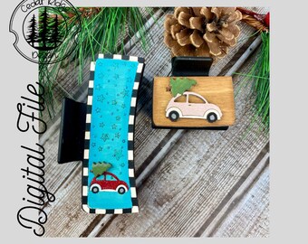 Coche vintage con clip de árbol de Navidad/SVG/ Corte LÁSER/ DIGITAL/Clip de pelo de garra de Navidad/Accesorios para el cabello/Glowforge probado/Lightburn probado