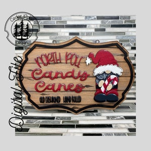 SVG/ LASER cut/ DIGITAL/Candy Cane Gnome/Christmas Sign/Christmas Decor/Sign/Door Sign/Glowforge Tested/Glowforge Ready