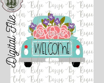 SVG/ LASER cut/ DIGITAL/ Interchangeable Truck Shiplap Welcome Sign with Spring Insert /Glowforge Tested/Glowforge Ready