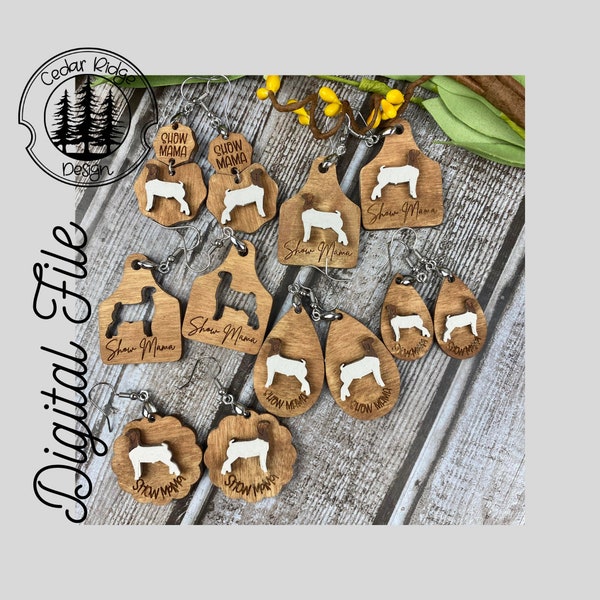 Wether Show Mama Earrings/Show Goat/SVG/LASER cut/ DIGITAL/Show Mama Earrings/Drop Earrings/Bonus Studs/Glowforge Ready/Lightburn Tested