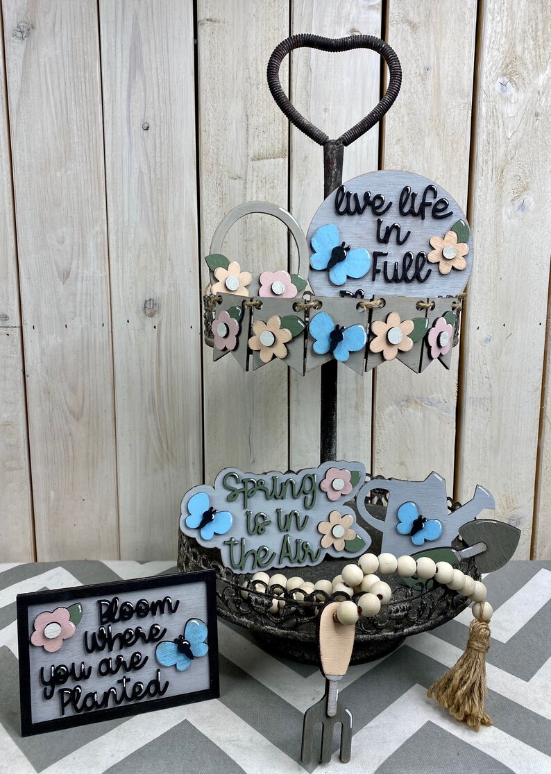 LASER cut Bloom Where You are Planted Farmhouse Style DIY Tiered TrayRae Dunn Style