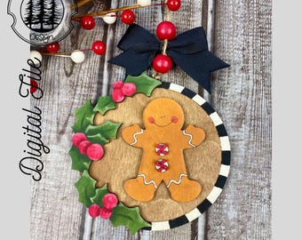 Whimsical Gingerbread Ornament/SVG/LASER cut/ DIGITAL/Gift Tag/Christmas Holly & Berries/Christmas Ornament/Lightburn tested/Glowforge Ready