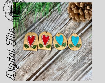 Valentine Heart Earrings /SVG/LASER cut/ DIGITAL/Heart Drop Earrings/Winter Earrings/Adult Youth Earrings/Glowforge Ready/Lightburn Tested