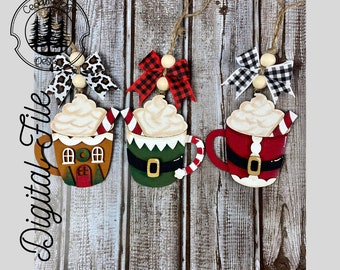 Hot Cocoa Ornament/Ginger House Santa Suit Elf Ornament set/SVG/ LASER cut/ DIGITAL/Christmas Ornament/Bag tag/Car Charm/Glowforge Tested