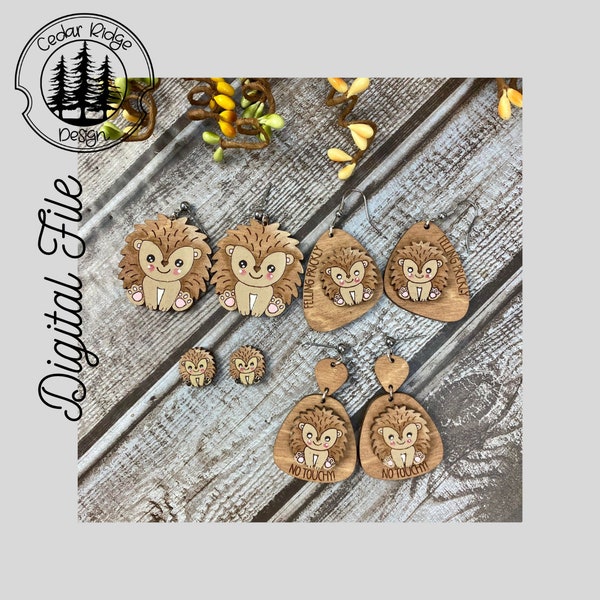 Hedgehog Earrings /SVG/LASER cut/ DIGITAL/Hedgehog Drop Earrings/Cute Animal Earrings/Adult Youth Earrings/Glowforge Ready/Lightburn Tested