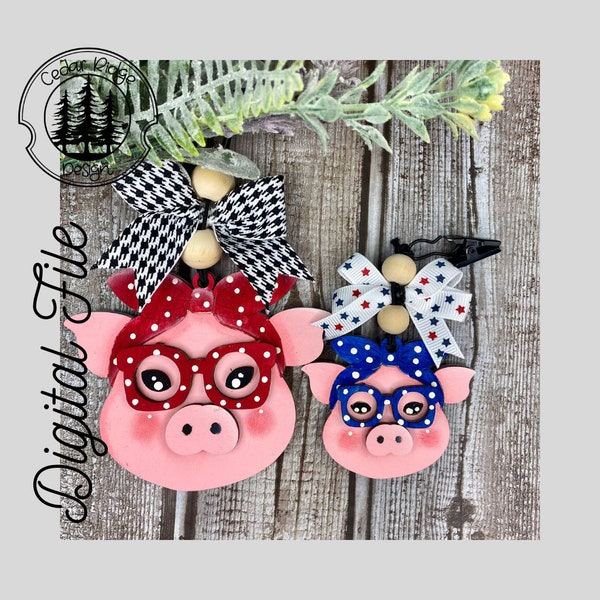 Piggy with Bandana Car Charm/Car Diffuser/Air freshener/Vent Clip/SVG/LASER cut/DIGITAL/Re-Scentable Car Freshie /Bag tag/Glowforge Tested