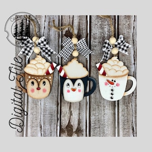 Hot Cocoa Ornament/Penguin Snowman Reindeer Ornament set/SVG/ LASER cut/ DIGITAL/Christmas Ornament/Bag tag/Car Charm/Glowforge Tested