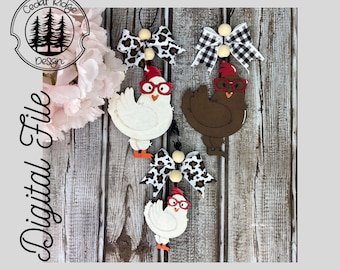 Chicken Car Charm/Air freshener/Vent Clip/SVG/LASER cut/ DIGITAL/Car Diffuser/Re-Scentable Car Freshie /Bag tag/Car Charm/Glowforge Tested