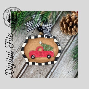 Whimsical Truck With Christmas Tree Ornament/SVG/LASER cut/ DIGITAL/Gift Tag/Christmas Ornament/Lightburn tested/Glowforge Ready