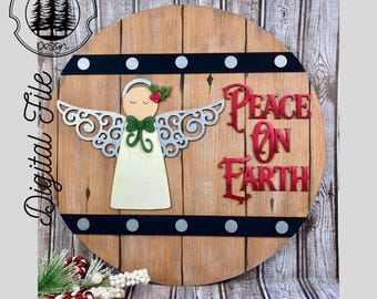 SVG/ LASER cut/ DIGITAL/Christmas Angel Farmhouse Sign/Barrel Head Porch Sign/Farmhouse Decor/Door Sign/Glowforge Tested/Lightburn Tested