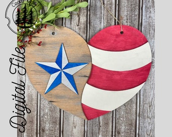Star Patriotic Heart Sign SVG/ LASER cut/ DIGITAL/Summer Decor/Patriotic Decor/Door Sign/Glowforge Tested/Glowforge Ready