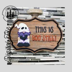 SVG/ LASER cut/ DIGITAL/Halloween Ghost Gnome Sign/Halloweem Decor/Gnome Decor/Door Sign/Glowforge Tested/Glowforge Ready